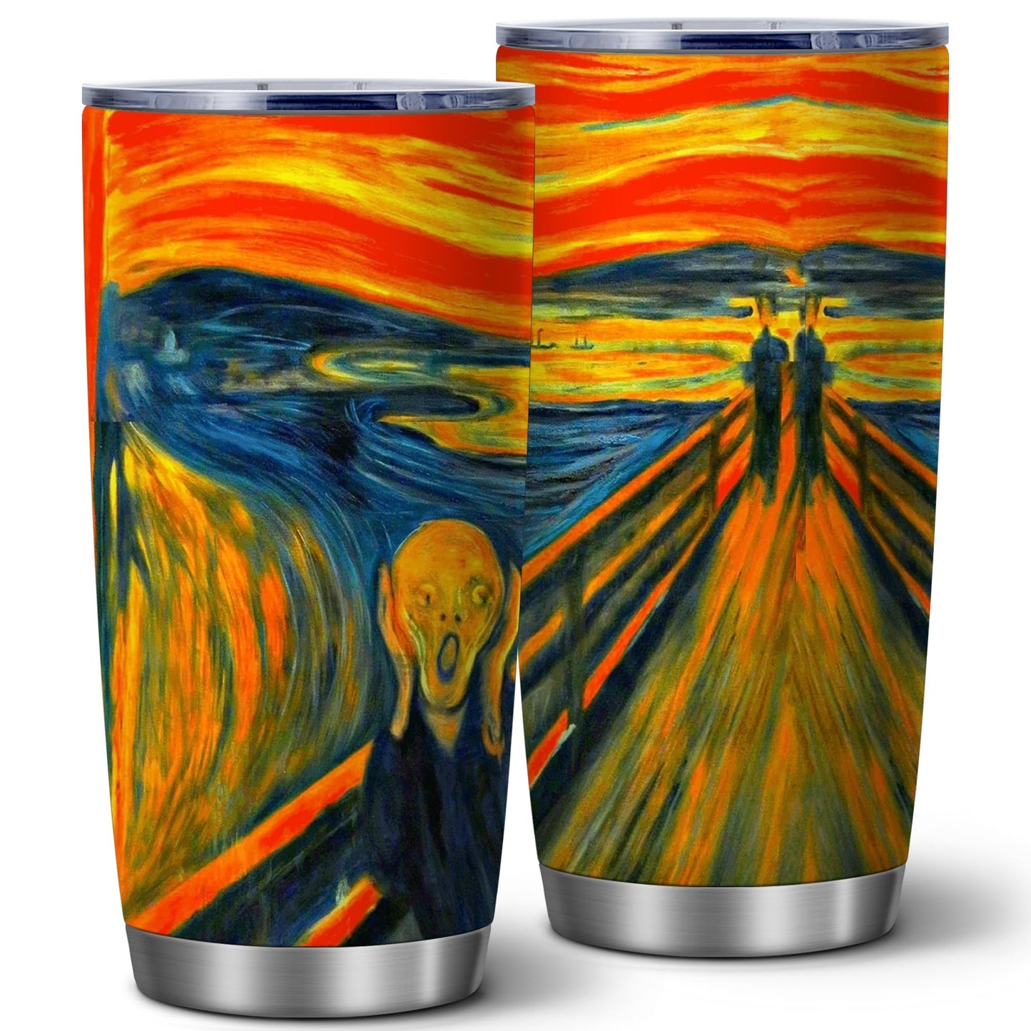 Famous Paintings The Scream Art Gift, 20 Oz Hallowmas Ghostface Insulated Stainless Steel Iced Coffee Tumbler with Lid,Funny Travel Coffee Mug Cup Water Bottle,Novelty Gift for Women Men Friend,1 Pcs