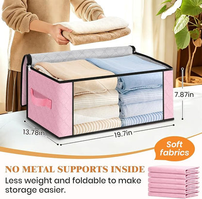 Fab totes 35L Closet Organizers and Storage, Foldable Under Bed Storage Containers, Storage bags for Organizing Bedroom, Closet, Clothing,Organization with Handle (6 Pack,Pink)