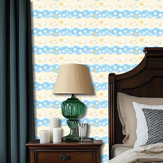 HOMETITUTE Starfish and Seashell Pattern Wallpaper Peel and Stick Self Adhesive