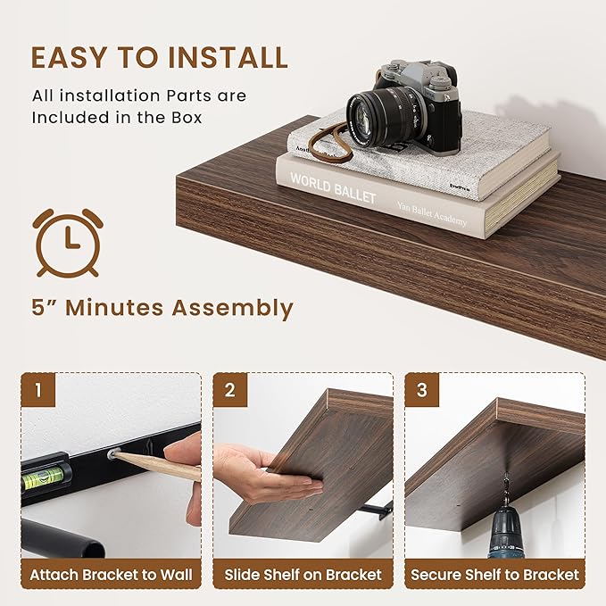 fuqing Floating Shelves for Wall, Wall Mounted Wood Floating Shelf