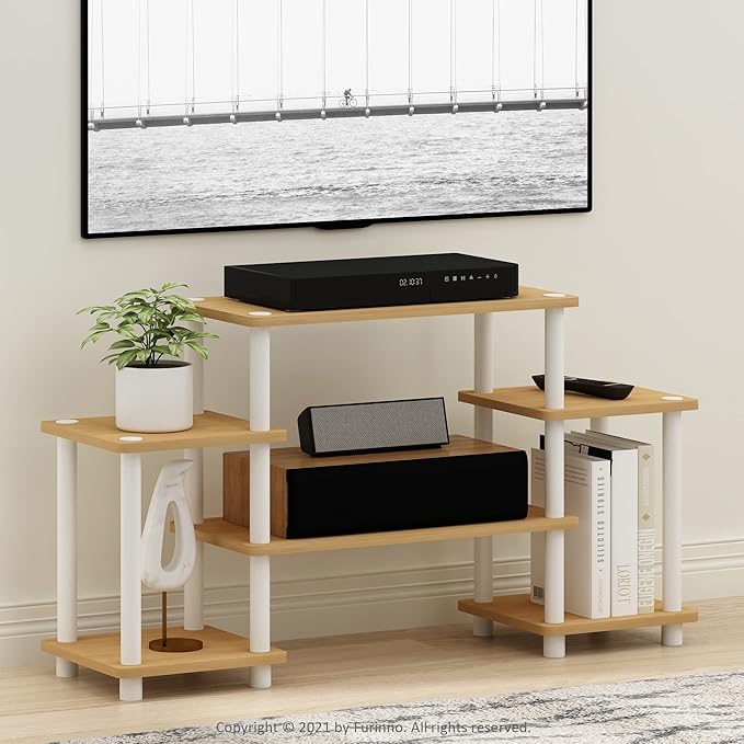 Furinno Turn-N-Tube No Tools Entertainment TV Stands, Beech/White, Square Corner