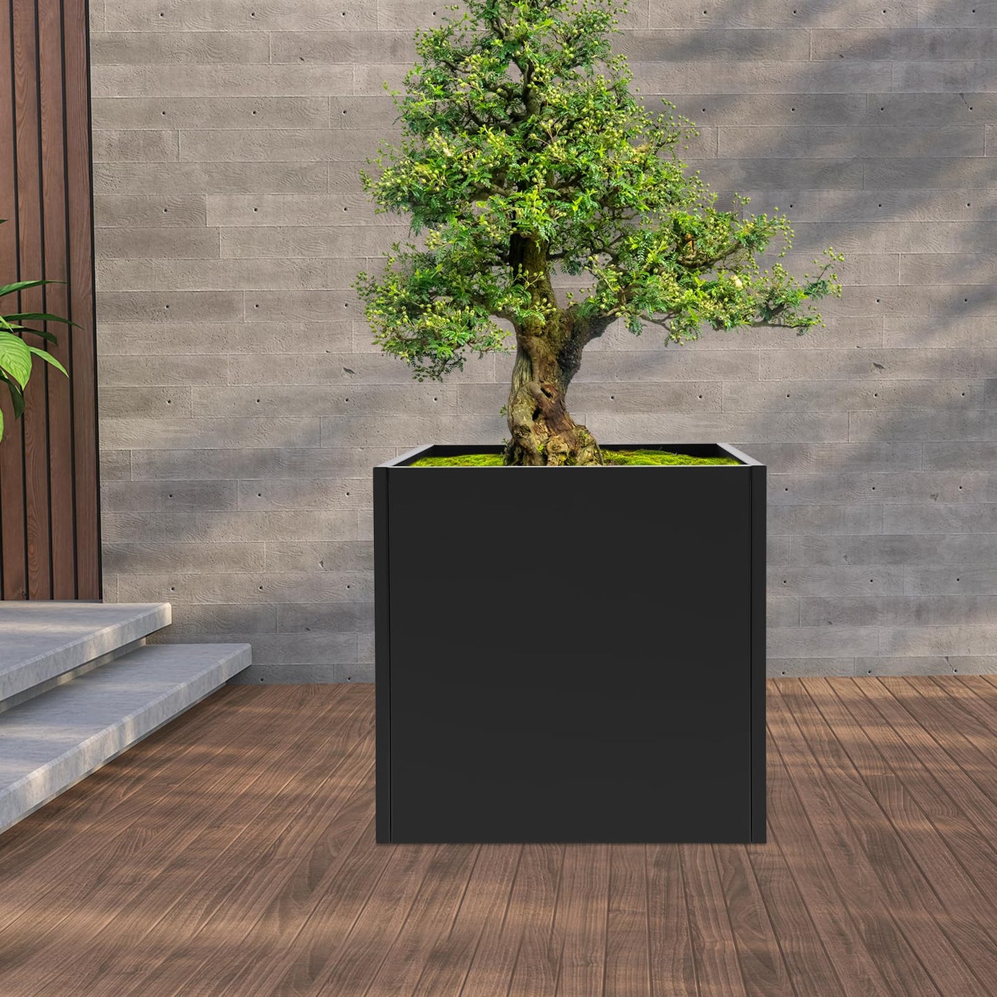 Kreiaoer Steel Planter Box Metal Square Indoor Outdoor Planters Heavy Duty Cube Flower Pot for Vegetables, Herbs, Flowers, Patio, Deck, Yard, Garden (Black, 26" L x 26" W x 26" H)