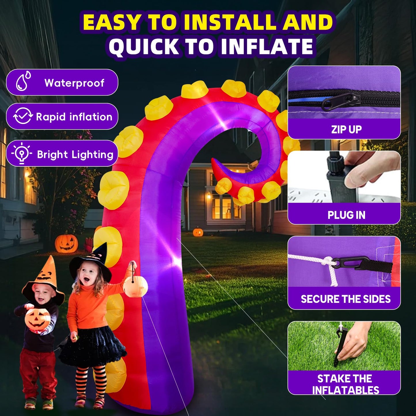 Max Fun 1pc Halloween Inflatables Decoration Inflatable Octopus Tentacles Outdoors Decorations with LED Lights Built-in Blow Up Yard Decoration for Outdoor Garden Lawn (Tentacles - A)