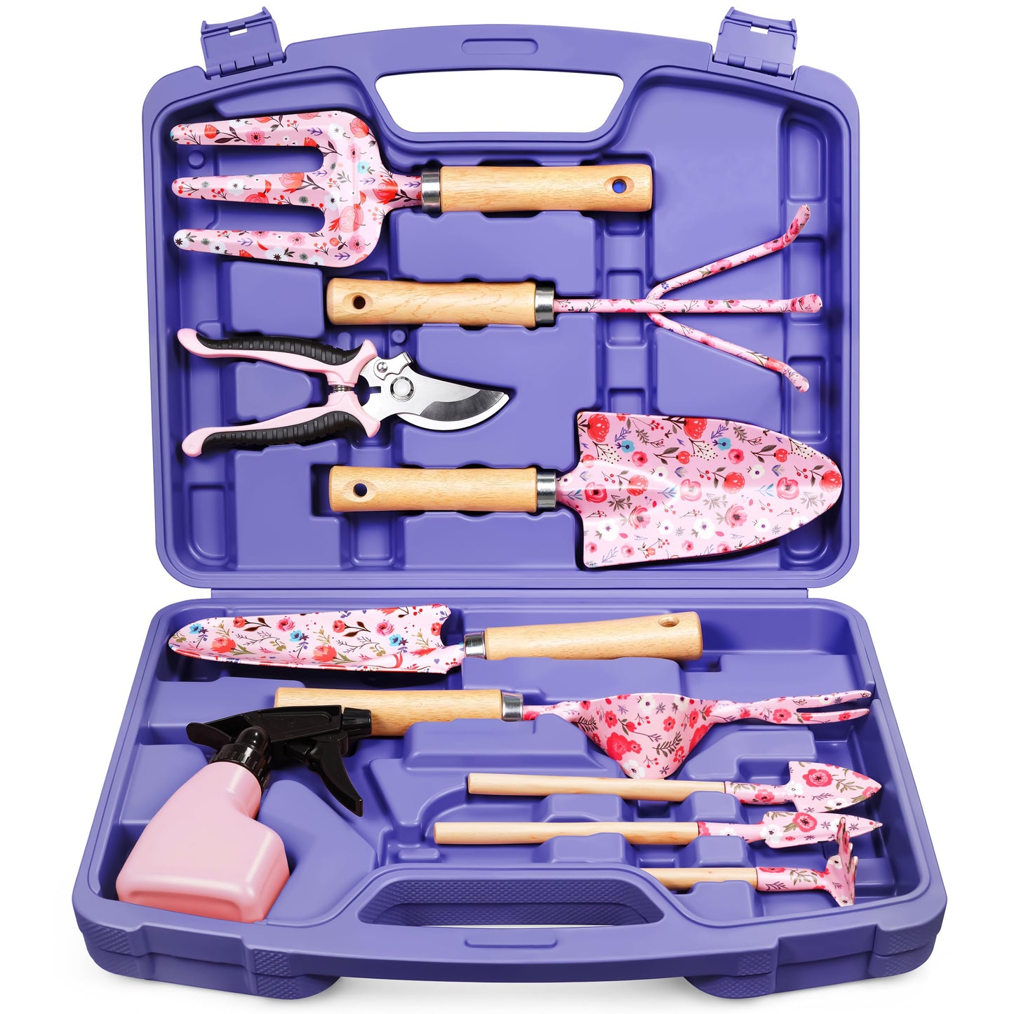 Grenebo 12-Piece Womens Gardening Tools Gift Set, Rust-Proof & Heavy-Duty Garden Tools with Durable Carrying Case, Fashionable & Thoughtful Gardening Gifts for Women&Men (Purple)