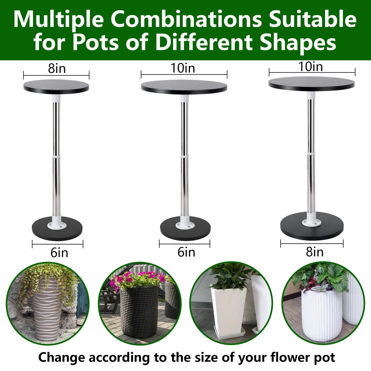 DECOHS 3 Set Adjustable Height Planter Inserts, 10.2-17.3" Rise Stainless Steel Plant Risers for Inside Pot, Planter Fillers Plant Lift Inserts for Large Pots Tall Taper Planters 6" 8" 10" Base or Top