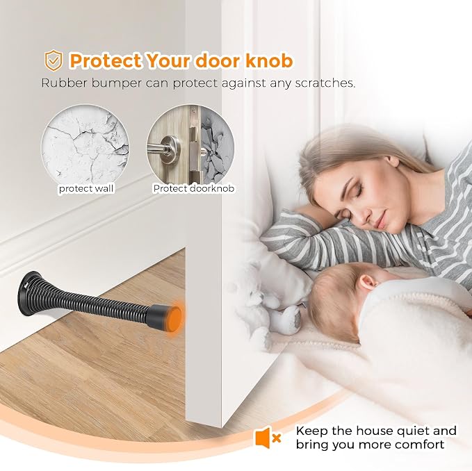 Ravinte Door Stoppers, 36 Pack Black Spring Door Stops with Rubber Bumper, Door Stoppers for Bottom of Door