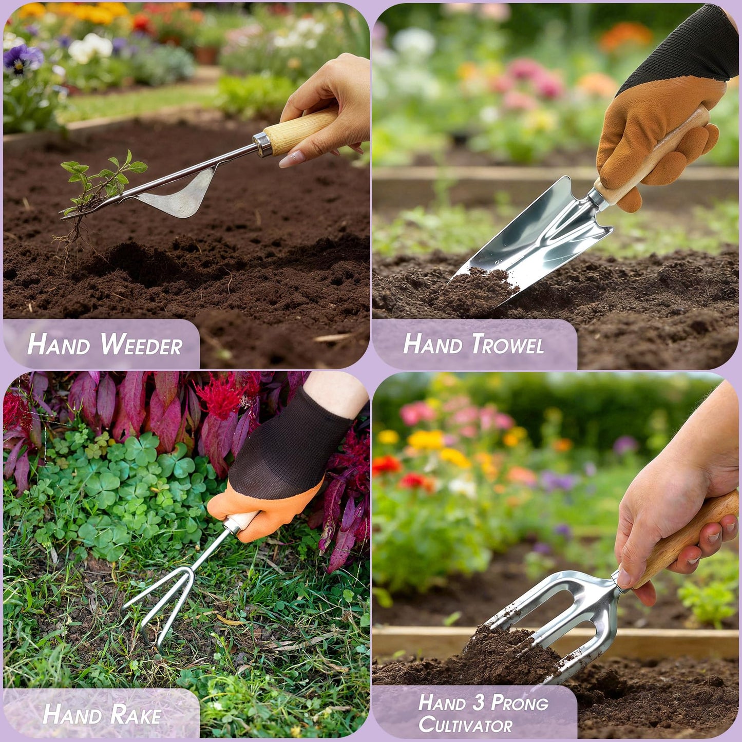 SLARMOR Garden Tool Set, 10 PCS Gardening Essentials, Stainless Steel Garden Hand Tools with Tote Bag, Well-Designed Gardening Supplies Kit Gifts for Women Men Gardeners