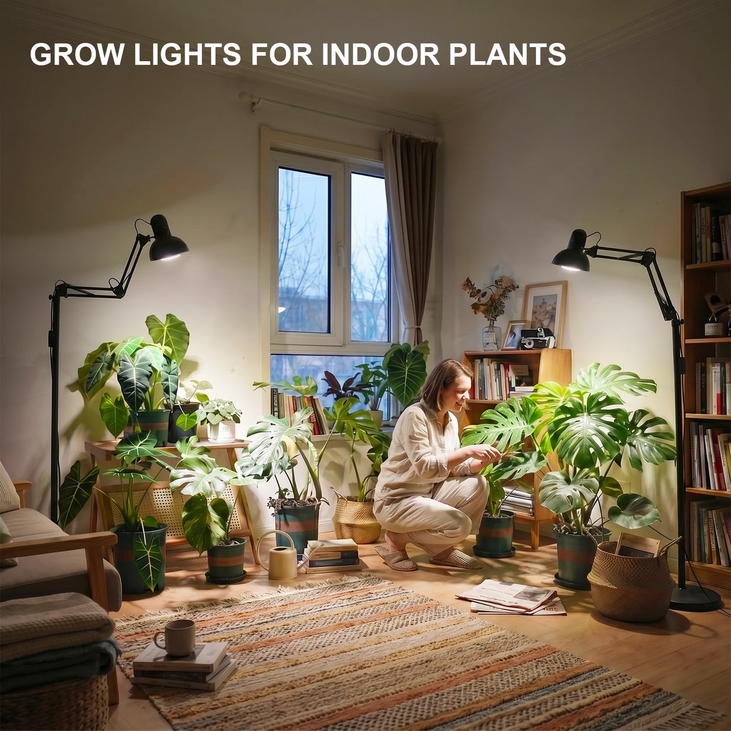 SANSI Grow Lights for Indoor Plants, 32W Plant Lights for Indoor Growing, Full Spectrum Dimmable 39-65 Inches High PPFD Standing Grow Light with PAR25 32W Bulb Remote Control Auto On/Off Timer