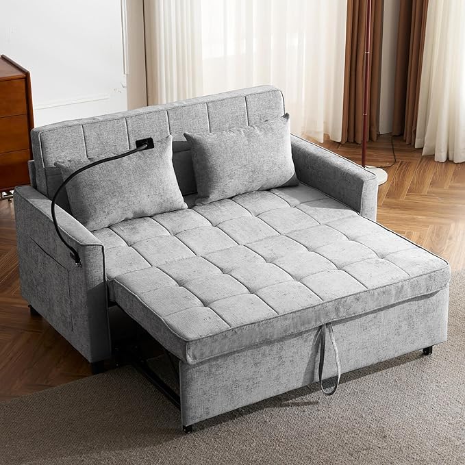 3 in 1 Convertible Sleeper Sofa Bed, 56.9" Small Pull Out Couch Bed