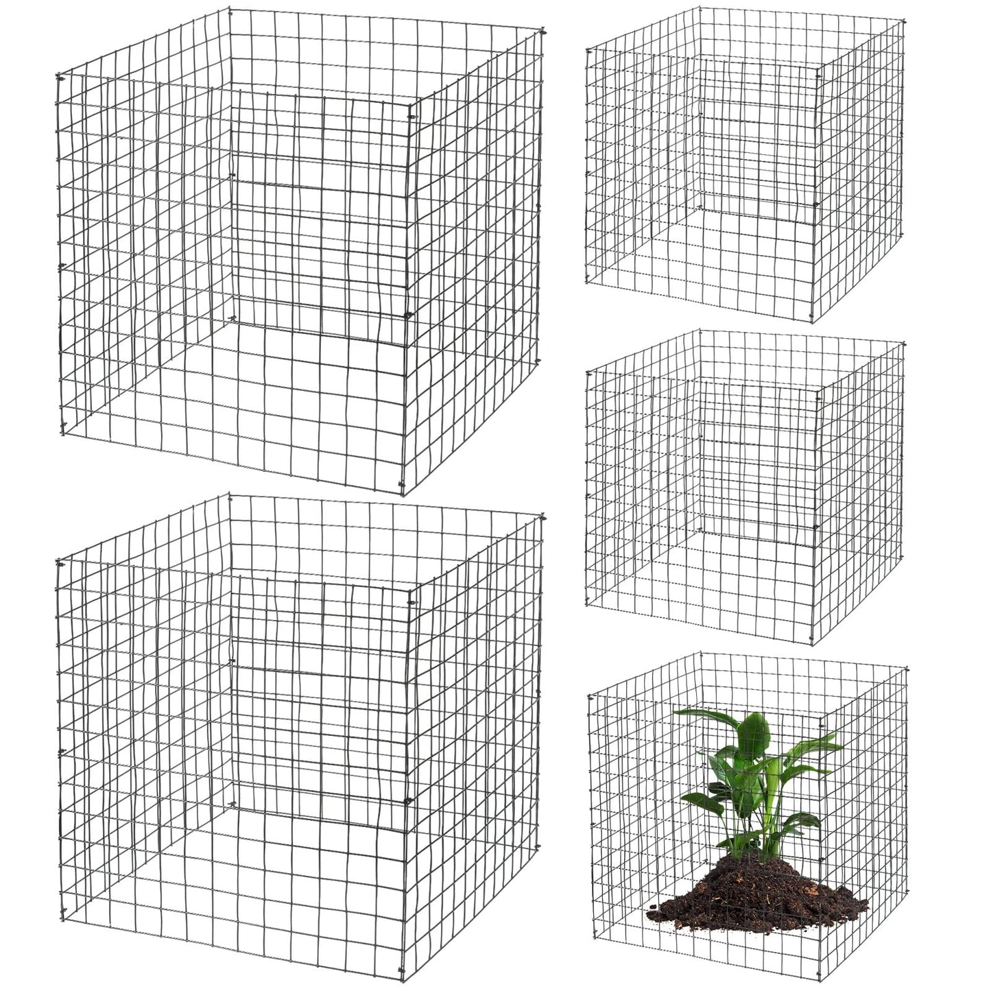 Zubebe 5 Pack Small Wire Plant Protectors Square Plant Protectors from Animals Mesh Cage Chicken Wire Cloche for Shrubs and Vegetables with Ground Stakes and Nylon Ties (12 x 12 Inch)