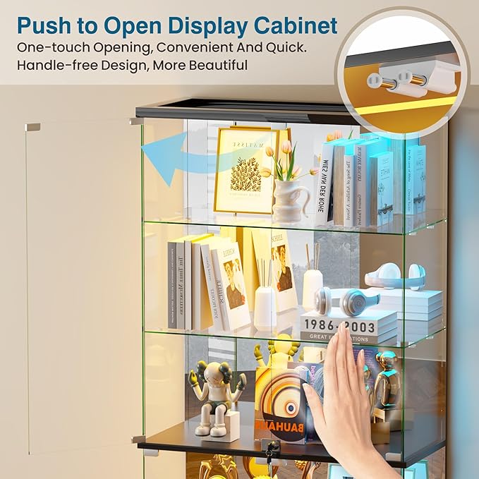 HNEBC 5 Tier Glass Display Cabinet, 66.9" Curio Cabinet