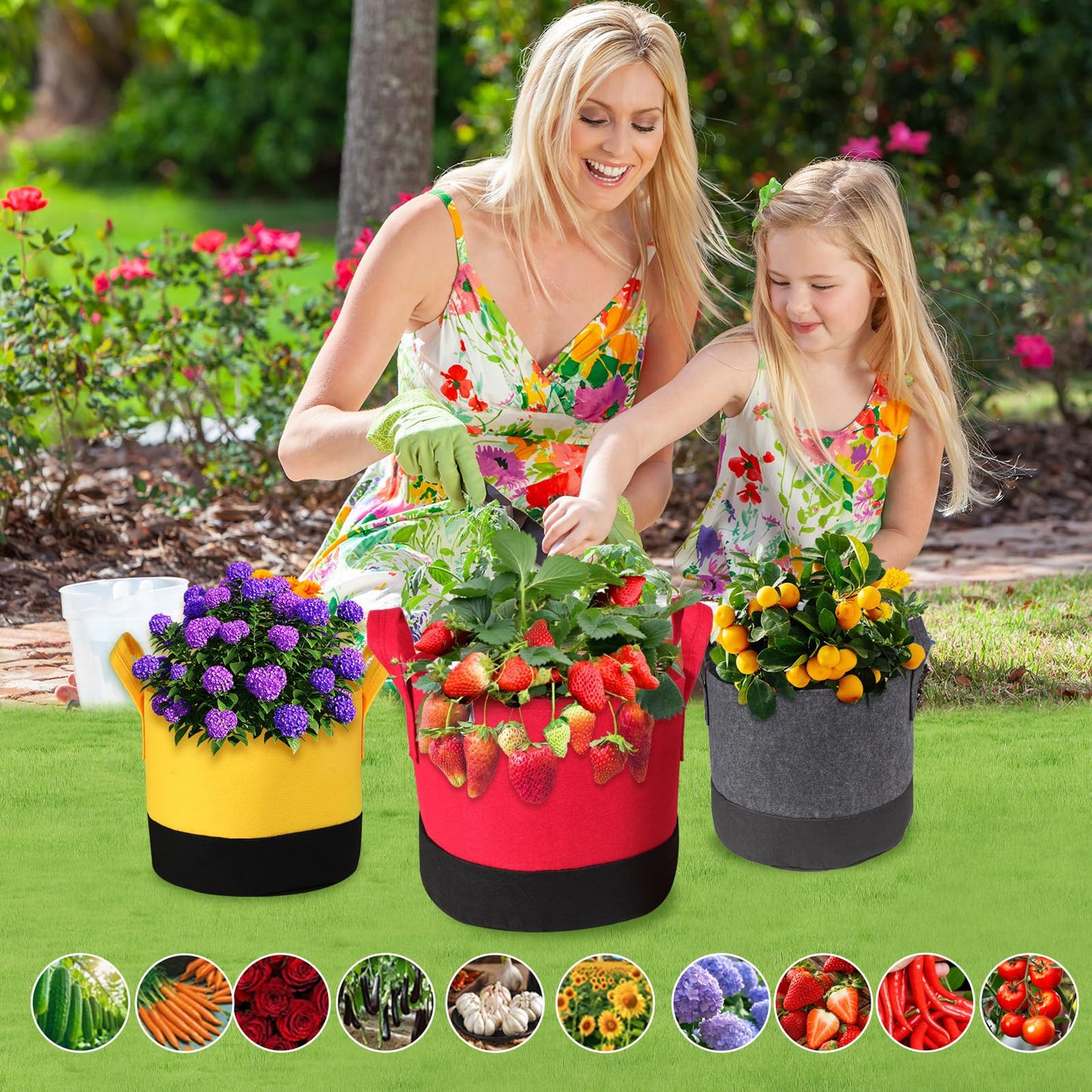Xmpmrb Grow Bags 5Gal/7Gal/10Gal * 2 ，6 Pack Vegetable/Flower/Plant Grow Bags ，Plant Fabric Pots with Handles for Garden and Outdoor Planting (6 Colour, 5 Gallon)