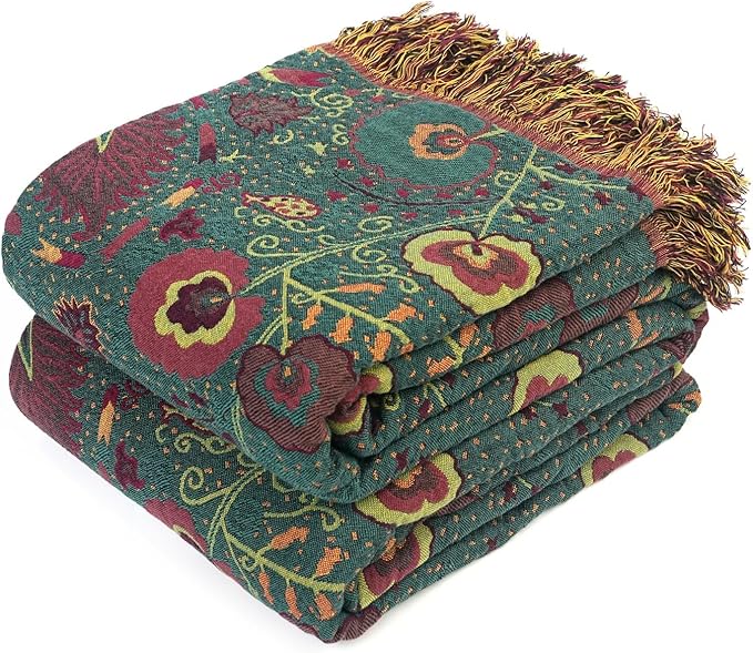 LUTBM Boho Throw Blanket for Bed 100% Cotton Soft Lightweight Quilt Home Decor