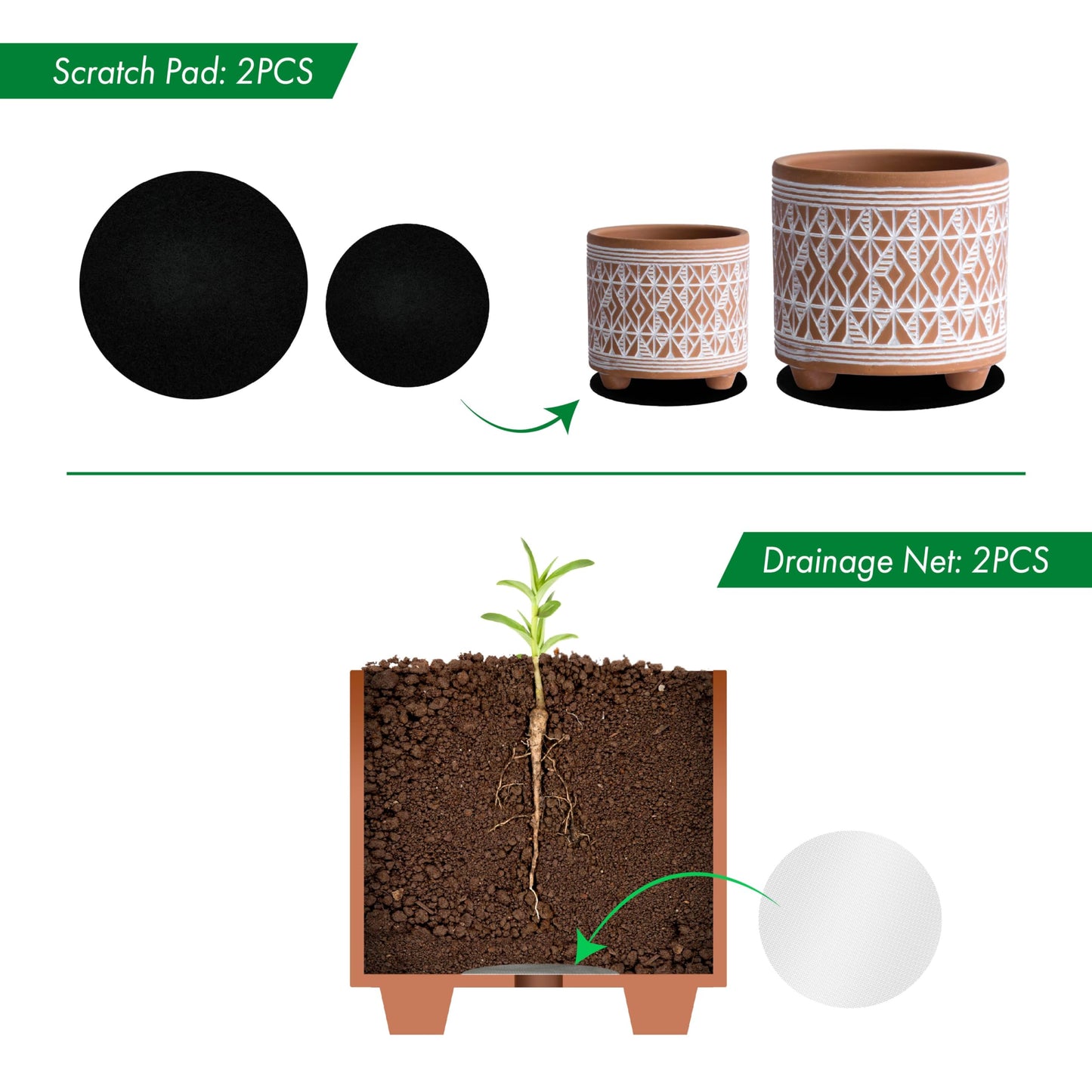 D'vine Dev Set of 2 Terracotta Planter Pots, 4 Inch & 6 Inch, Design Plants Pot with Drainage Hole, Savanna Weave, Terracotta/White, 31-953-G-1