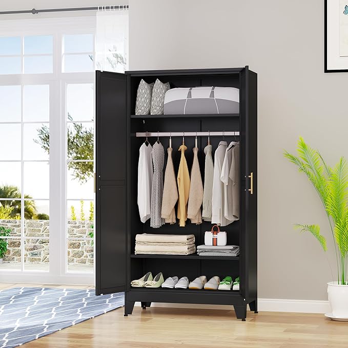 erosoei 71 "Metal Armoire Wardrobe Closet, Steel Clothing Storage Cabinet