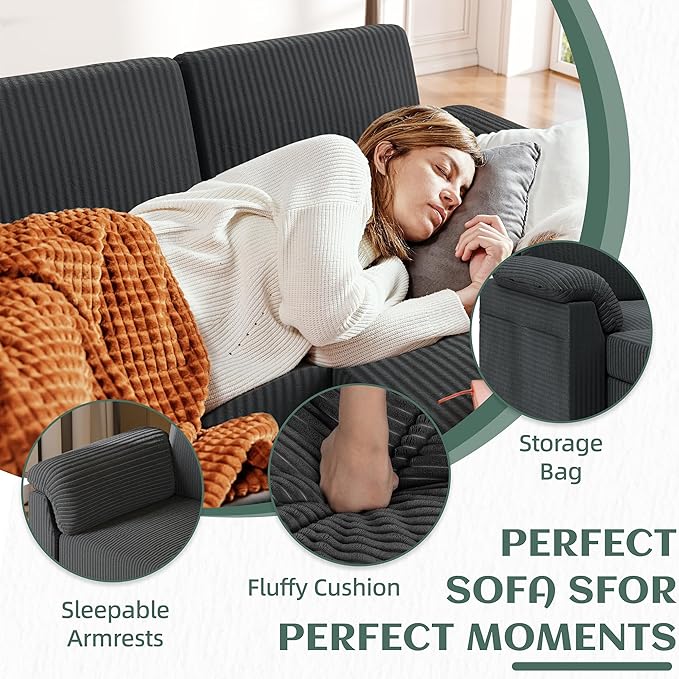 Vongrasig Convertible Sectional Sofa Couch, 3 Seat L Shaped Sofa