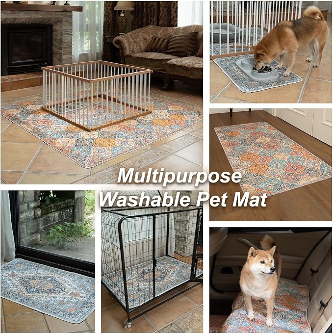nunubaby 2PACK Washable Pee Pads for Dogs, Stylish, Non-Slip and Leak-Proof Pee Pads. Reusable Potty Pads for Dogs for Crates and Floors.(Brown/Multi,72" x72" )