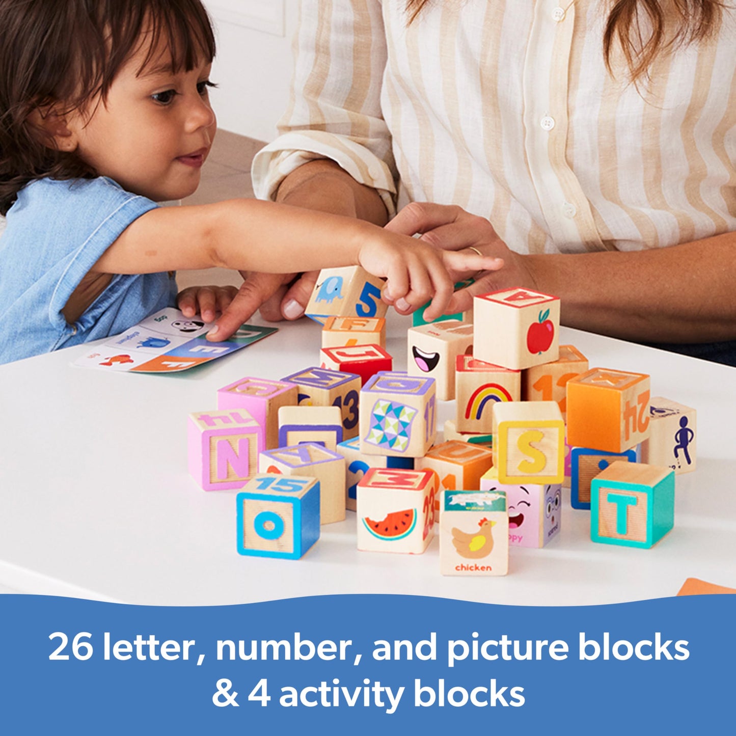 Melissa & Doug Ms. Rachel Letter, Number, and Game Wooden Learning Blocks with Activity Cards for Girls and Boys Toddlers Ages 18 Months+ - FSC Certified