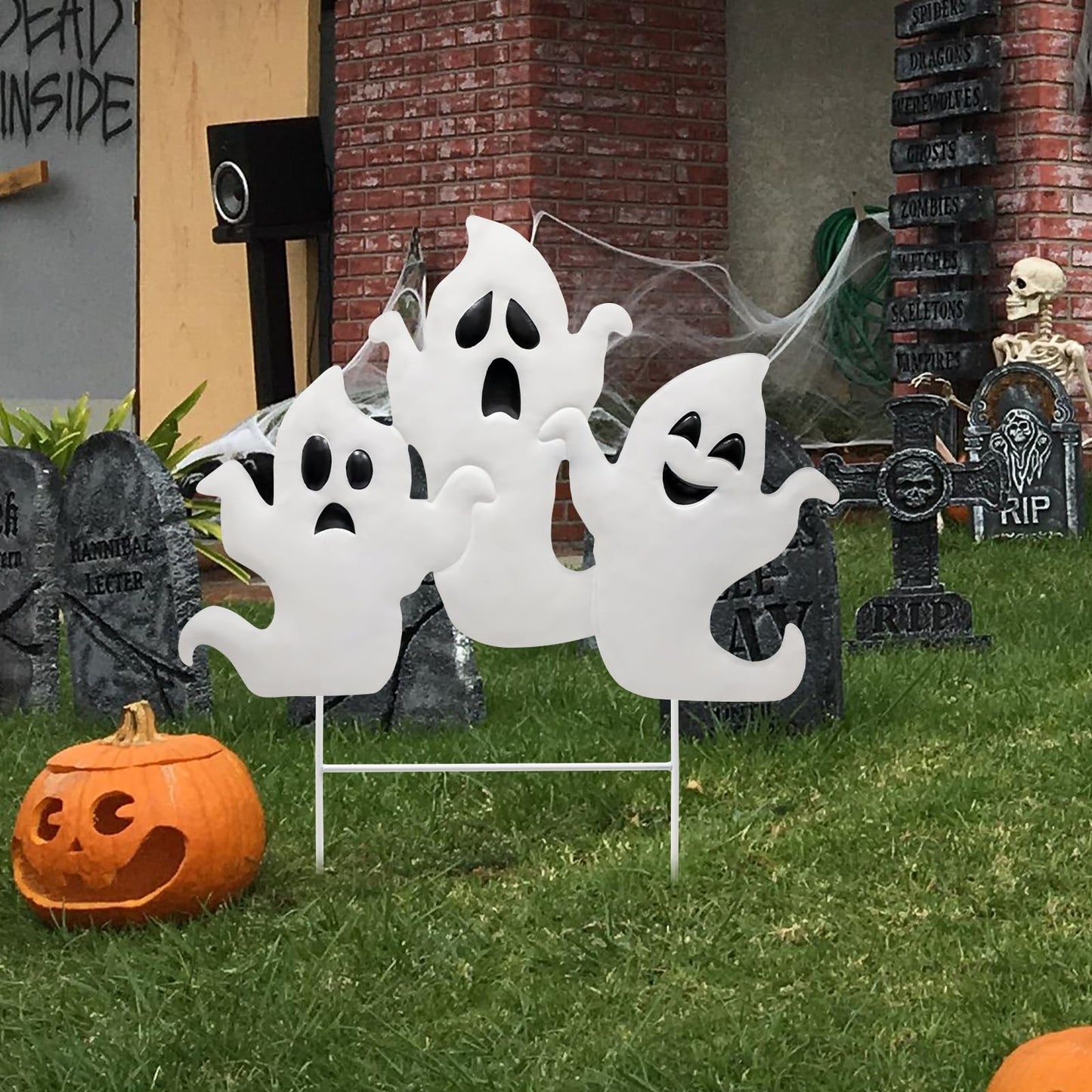 YIYA Halloween Garden Decorations Metal Halloween Ghost Yard Signs with Stake Outdoor Decorations Signs for Lawn Decor Yard Garden Decor