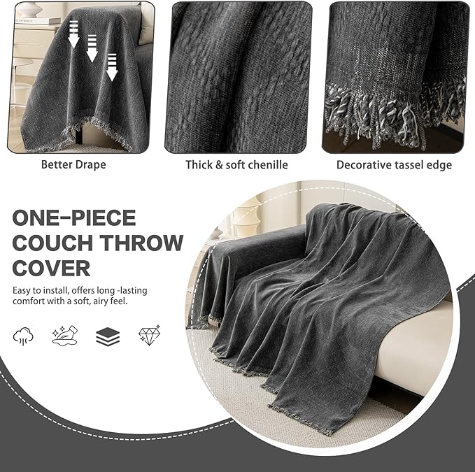 DREAMINGO Modern Chenille Couch Cover Blanket Washable Sofa Covers