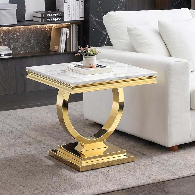 Henf Marble End Table Modern White Faux Marble Sofa Side Table