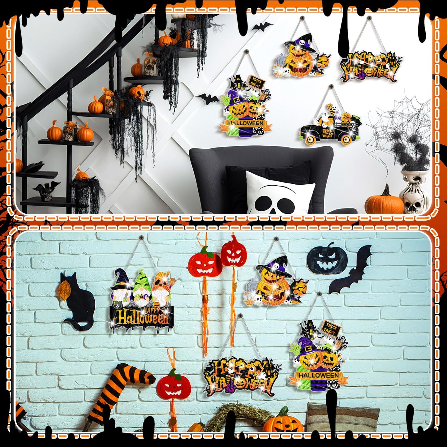Zonon 6 Pcs Fall Diamond Art Kits Hanging Sign Decor 5d Autumn Diamond Painting for Adults DIY Art Craft Welcome Sign Flower Pumpkin Boots Gnomes Truck Ornament for Thanksgiving Wall Window Door Decor
