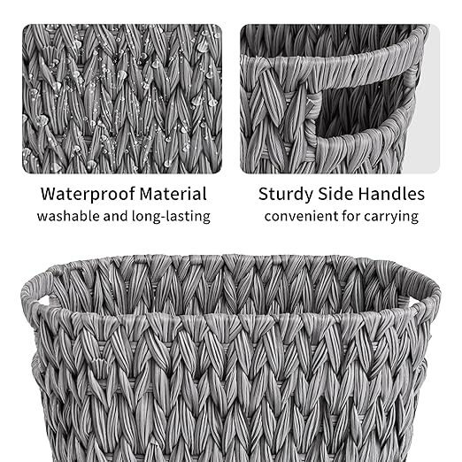 GRANNY SAYS Wicker Waste Basket - Waterproof, Space-Saving, 15L/4Gallon, Bathroom & Bedroom Trash Can
