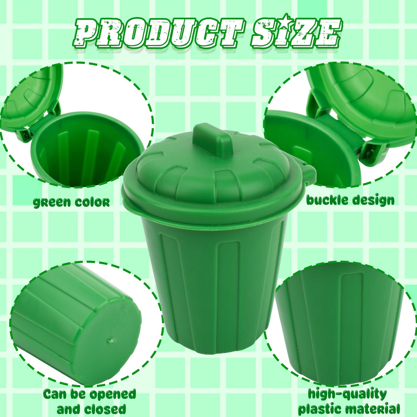 Swakuta 30 Pack Mini Green Trash Can Small Desktop Trash Can Miniature Garbage Bin with Lids Cute Miniature Garbage Cans for Pen Holder Desk Organizer Birthday Supplies Home School