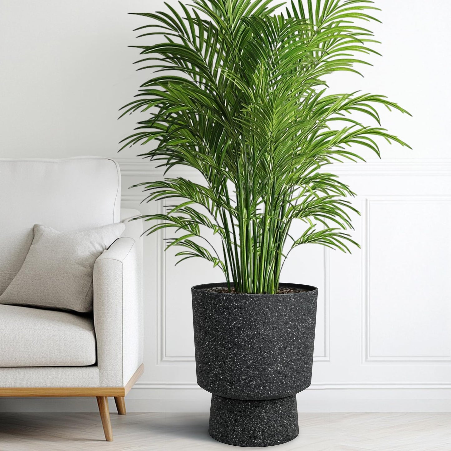 Autodaya 16.8" Modern Pedestal Planters Set of 2, Large Plastic Flower Pots with Terrazzo Finish, Drainage Hole & Weather Resistance for Indoor/Outdoor Garden Patio Balcony Decor