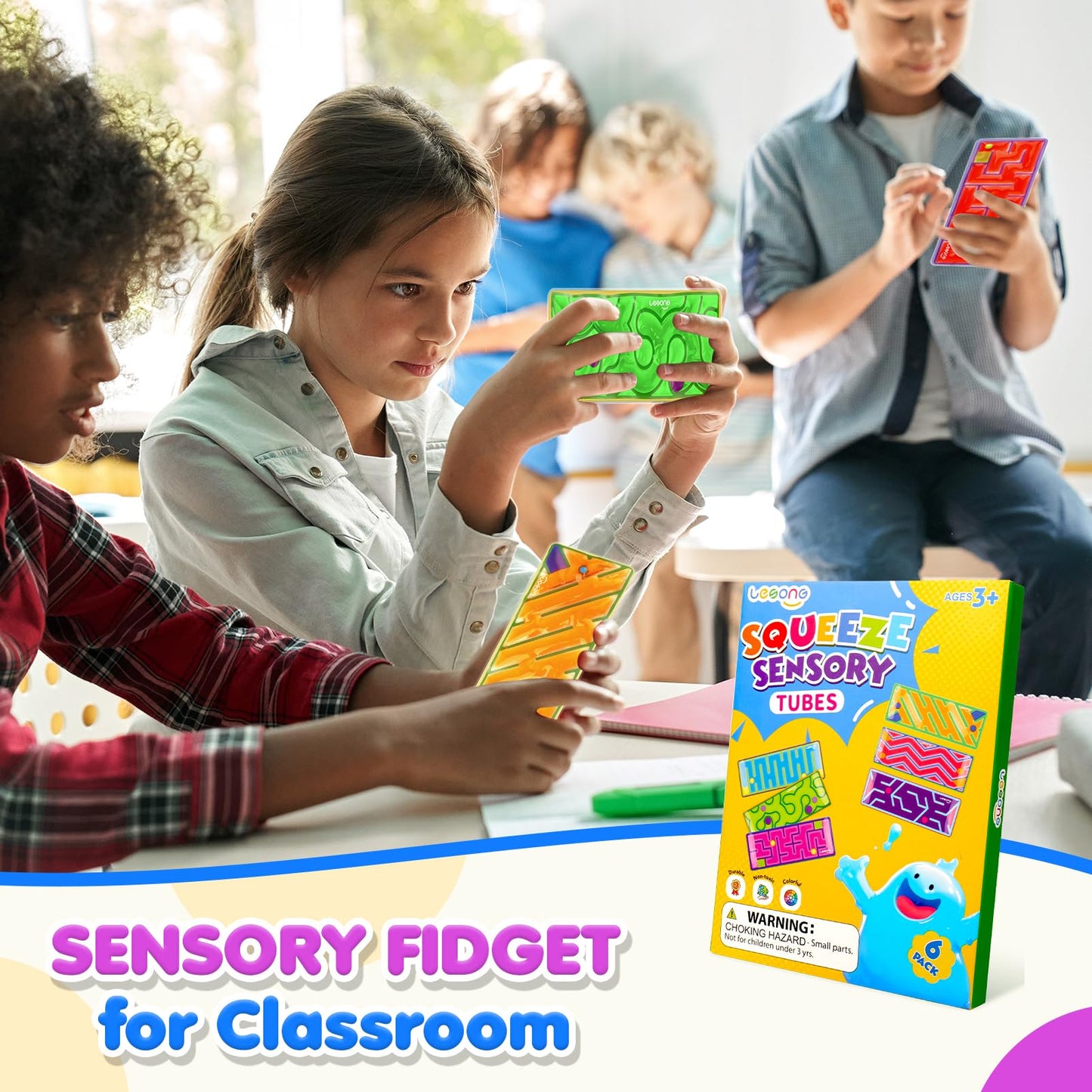 Squishy Sensory Fidget Autism Toys for Kids: Sensory Toys for Special Need 6 Pack Maze - Quiet Fidgets Sensory Filled Goo for Calming Down Classroom, Adult Office,Travel Essentials, Kid Students Gifts