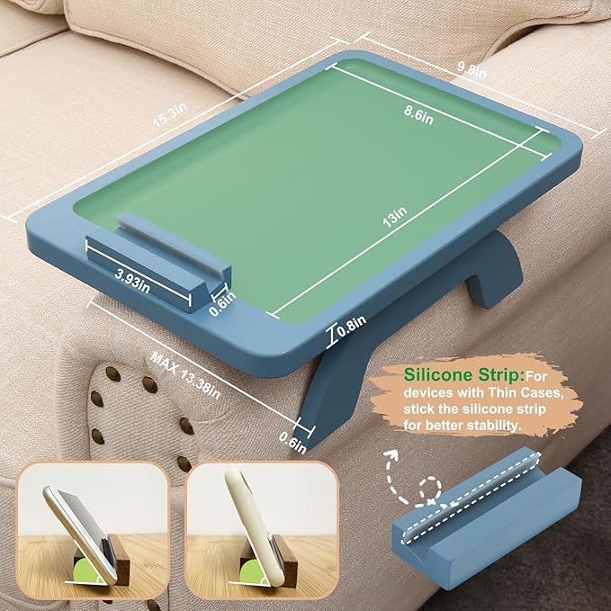 SINWANT Couch Arm Table, Bamboo Sofa Clip on Tray Tables, Sofa Armrest Tray
