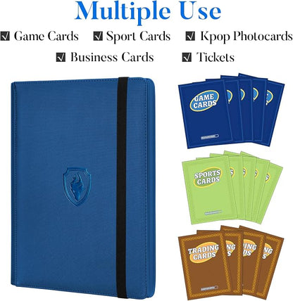 Premium 9 Pocket Card Binder for 540 Cards, Fabmaker PU Cover Trading Card Binder, Sturdy Card Collection Album, Sleek Card Holder Folders for Game Cards & Sports Cards, Royal Blue