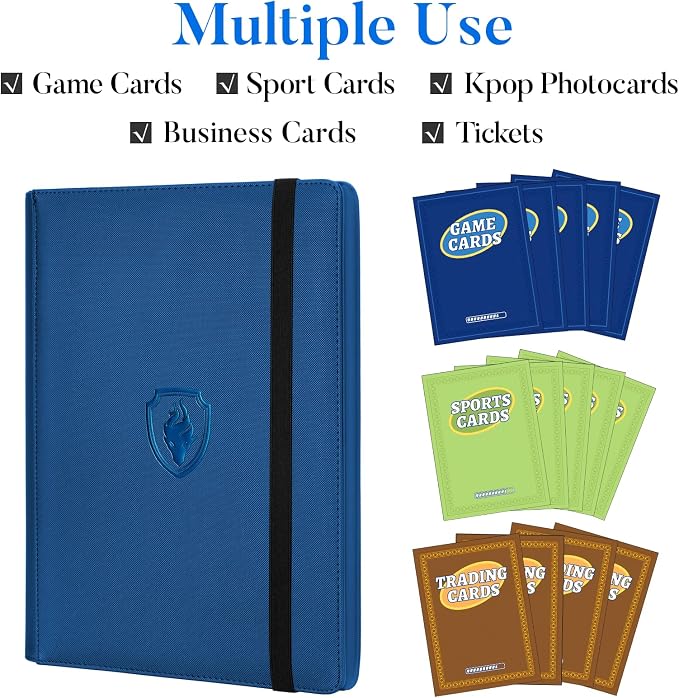 Premium 9 Pocket Card Binder for 360 Cards, Fabmaker PU Cover Trading Card Binder, Sturdy Card Collection Album, Sleek Card Holder Folders for Game Cards & Sports Cards, Royal Blue