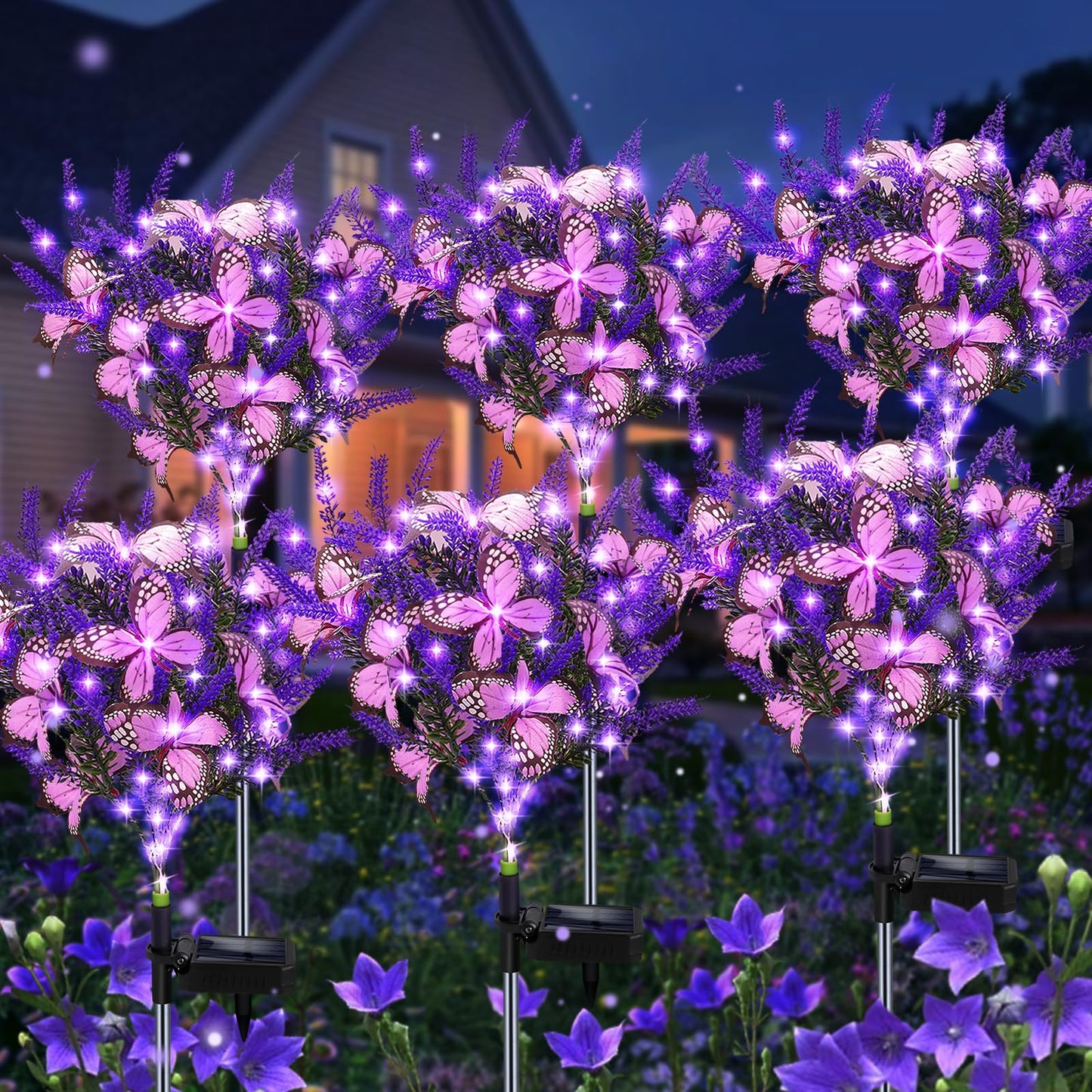 Kohlrabi Solar Garden Lights Outdoor, 6 Pack Purple Lavender Solar Butterfly Lights Gardening Gifts for Women,Artificial Flowers Light Purple Halloween Garden Decor for Patio Yard Lawn Christmas