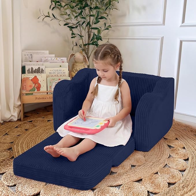 MeMoreCool Toddler Corduroy Chair – 2-in-1 Foldable Sofa Bed, Lightweight &