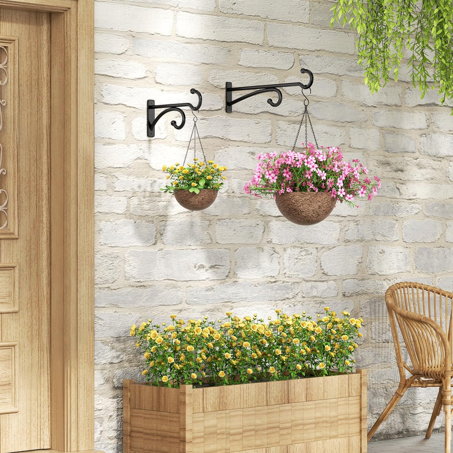 pickpiff 14-Inch Plant Hooks for Hanging Baskets: Plant Hangers Outdoor Indoor, Planters Wall Brackets for Hanging Plants, Bird Feeders, Wind Chimes, Bird Houses, Flower, Metal, Black
