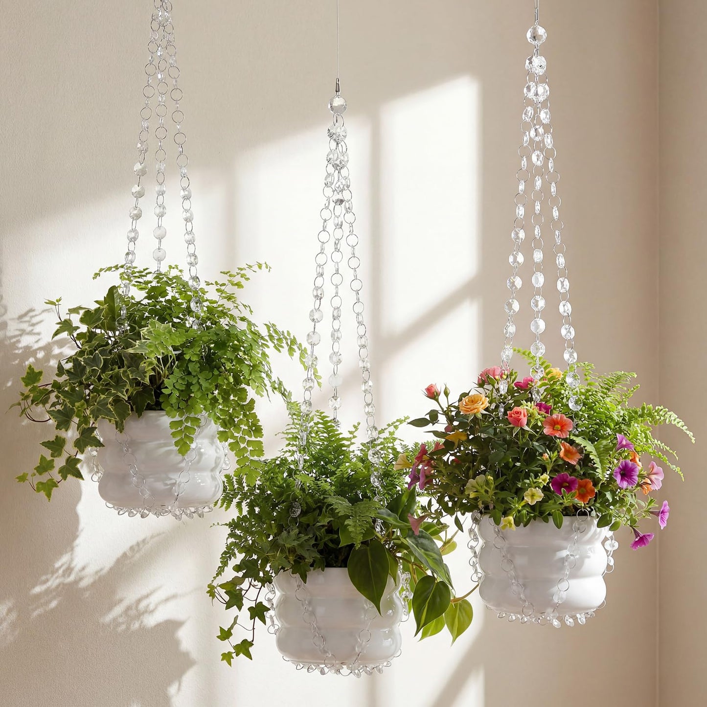 Sliner 3 Pack 24 Inch Crystal Beaded Plant Hanger Macrame Plant Hanger Decorative Hanging Planter Holder for Indoor Outdoor Boho Decor Wedding Home Garden