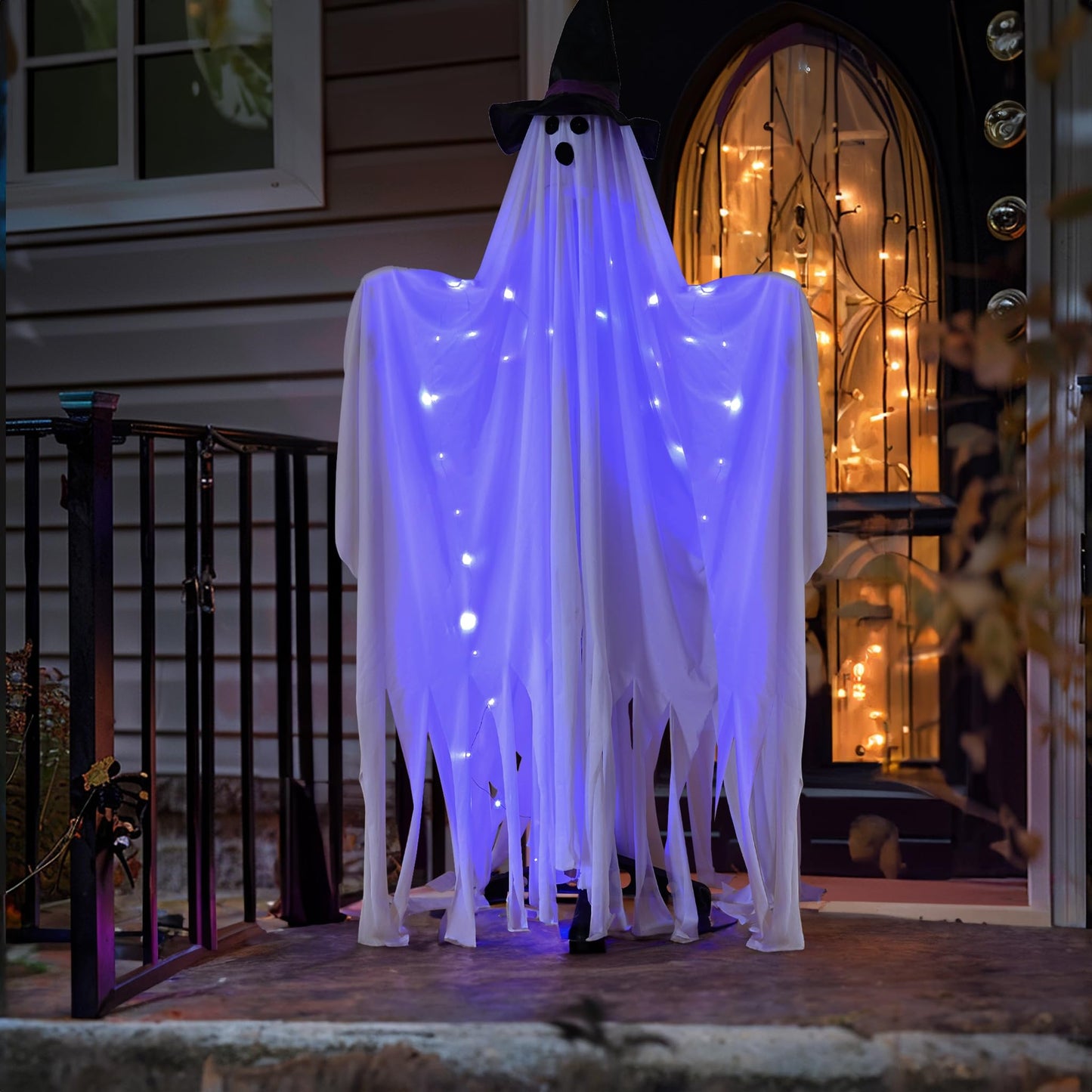 Hourleey Halloween Decorations Outdoor, 2 Pack Standing Lighted up Spooky Ghosts Halloween Decor Indoor for Porches Yard Party Lawn