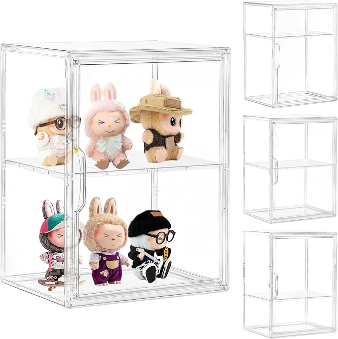 Acrylic Display Case with Removable Shelf, 2 Tier Clear Plastic Stackable