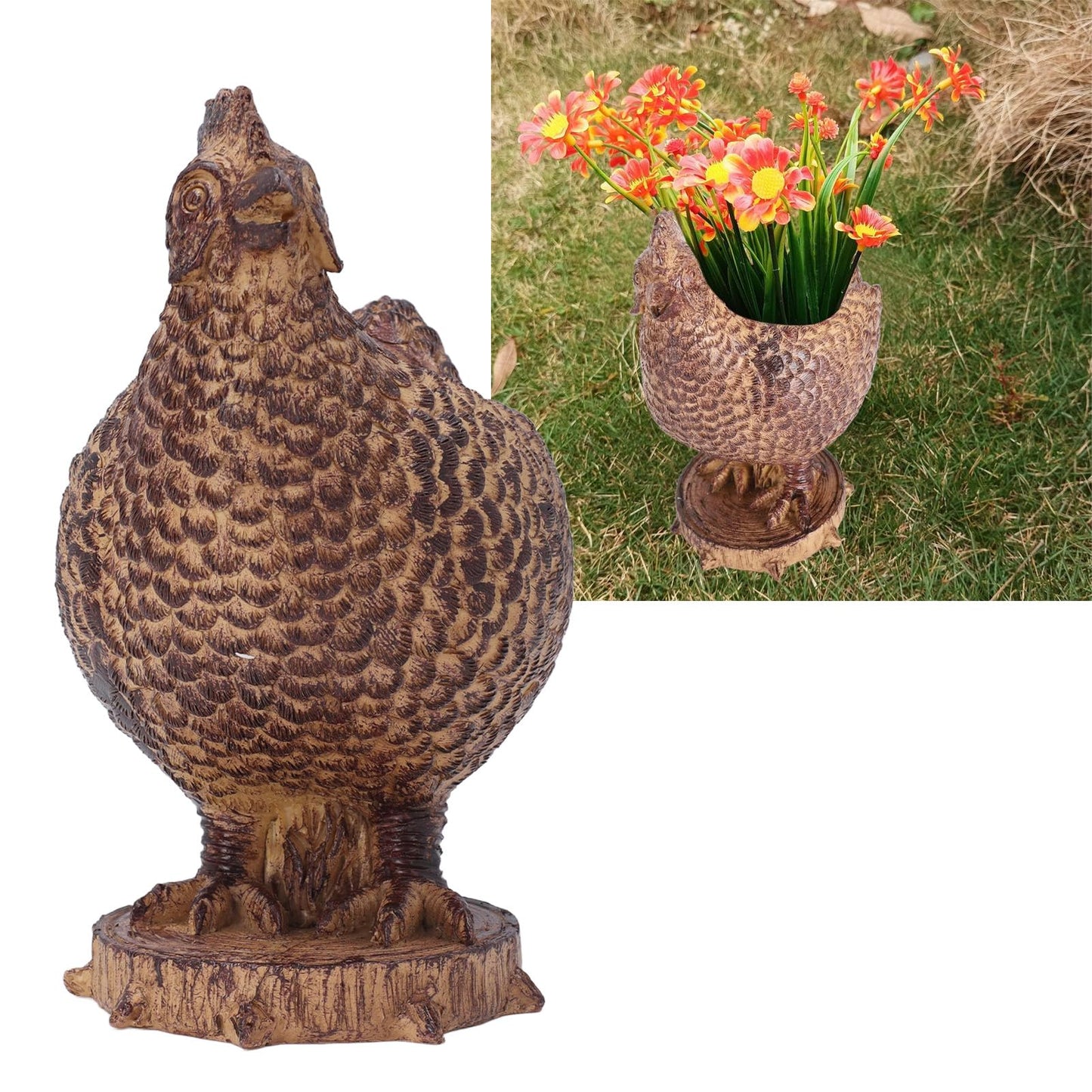 Srliya Desktop Resin Chicken Shaped Pot Cute Innovative Drainage Design Lightweight Resin Chicken Planter for Outdoor Garden Courtyard