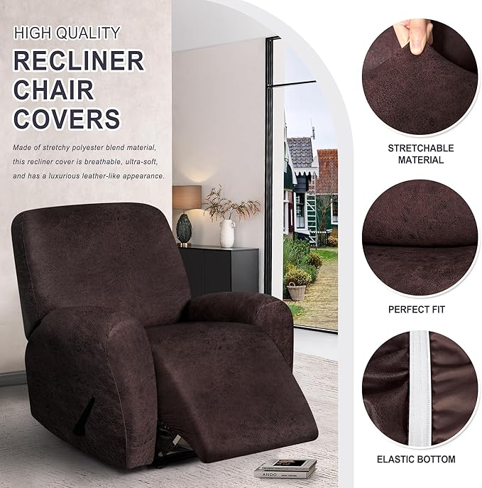 ANARACHON Leather Look Recliner Chair Covers, 4-Pieces Stretch Recliner Cover