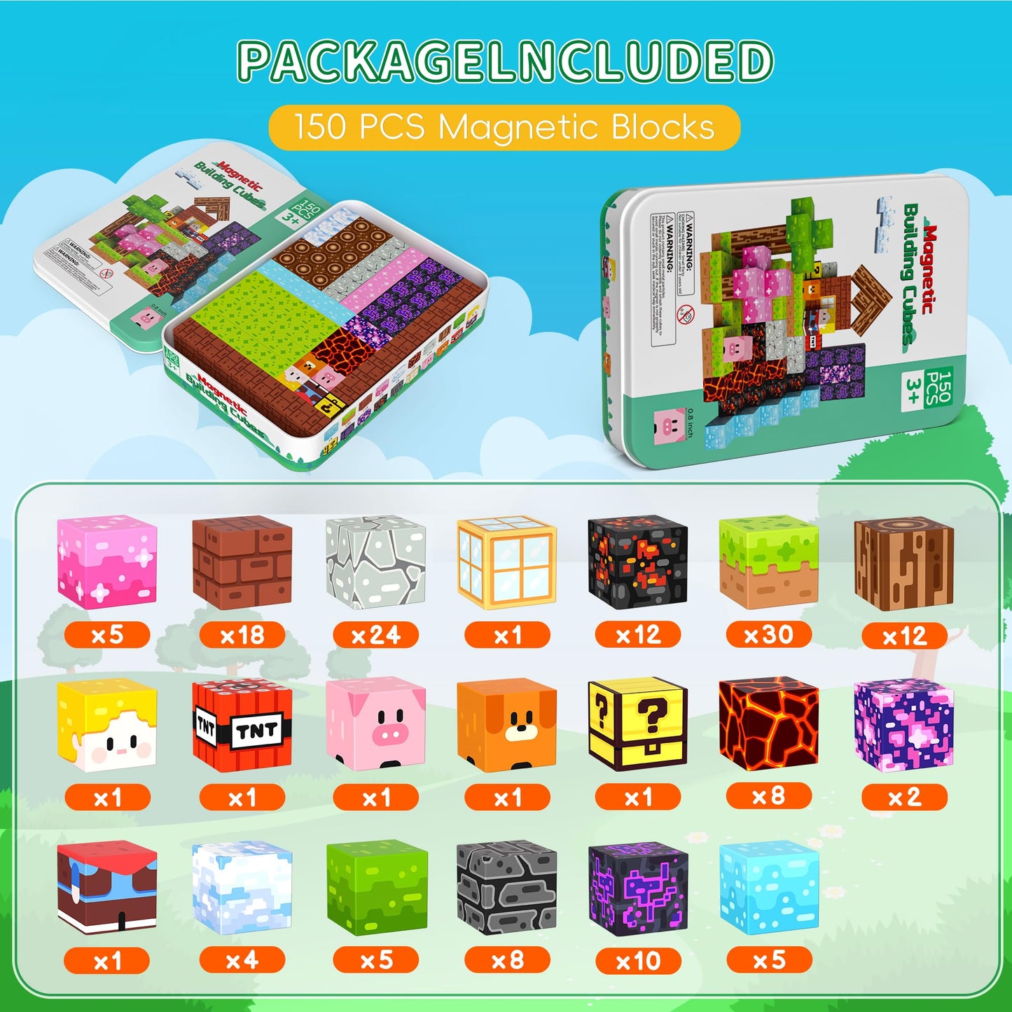 Petenjoy 150PCS Magnetic Blocks - Magnetic Building Blocks, Magnet Blocks Cubes, STEM Learning Sensory Magnet Toy for Kids Ages 3 4 5 6 7 8 9 10 11, Birthday Gifts for Boys and Girls