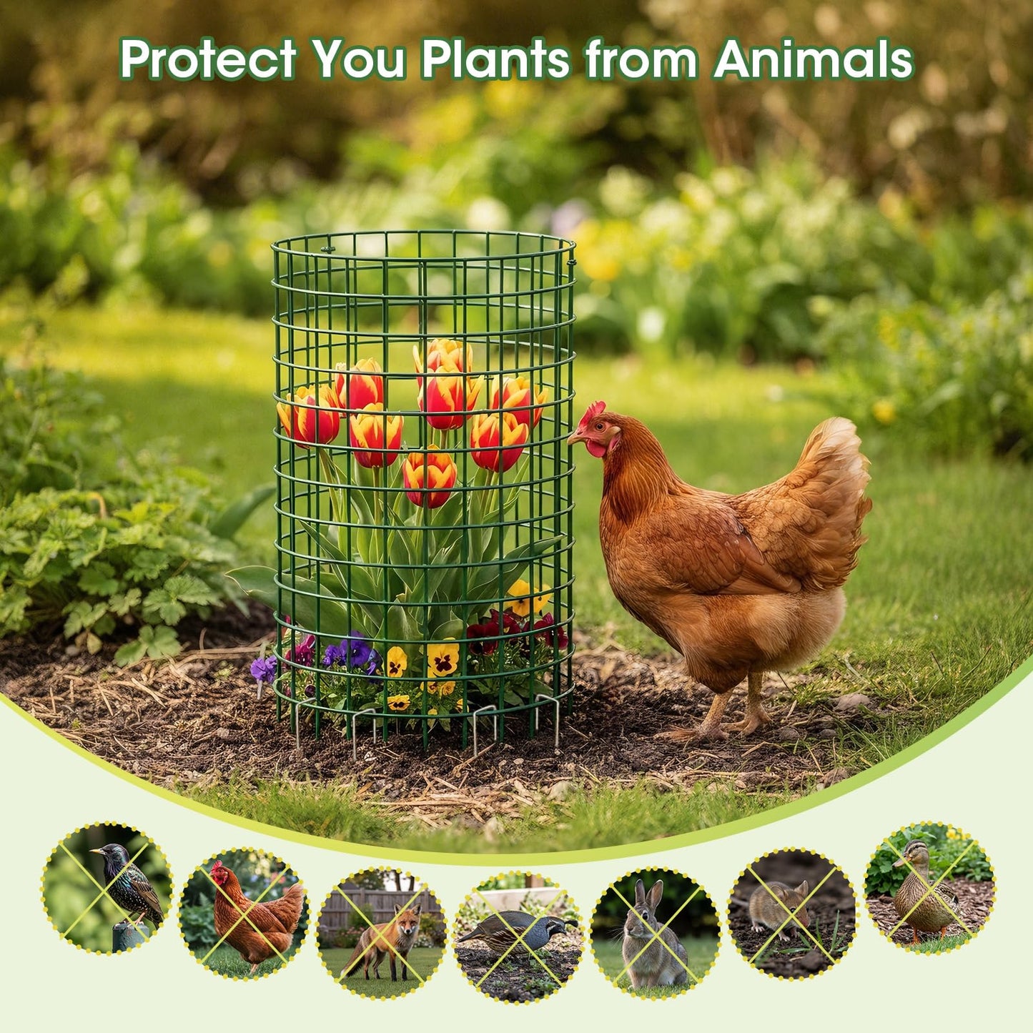 MQJIAZHI 18PCS Plant Protectors from Animals, 13"x13" Metal Plant Cages for Outdoor Plants, Reusable Plant Covers from Animals, Garden Cloche & Chicken Wire Cloche for Vegetables, Flowers, Seedlings