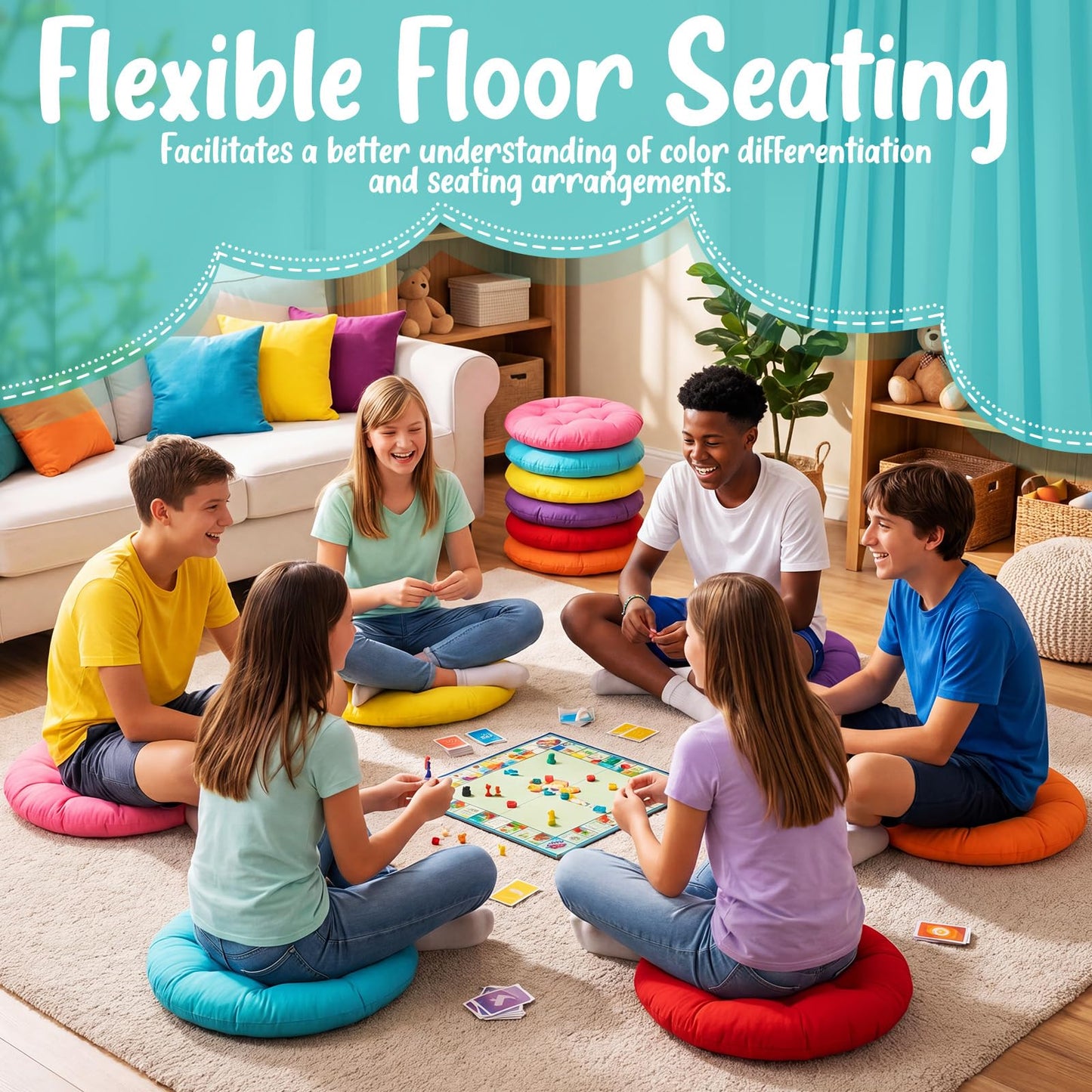 Fumete 12 Pcs Round Floor Pillows Cushions Seating 16 x 16 Inches Floor Round Cushions for Kids Toddlers Flexible Reading Chair Pillows for Classroom Home School Playing Supplies(Classic)