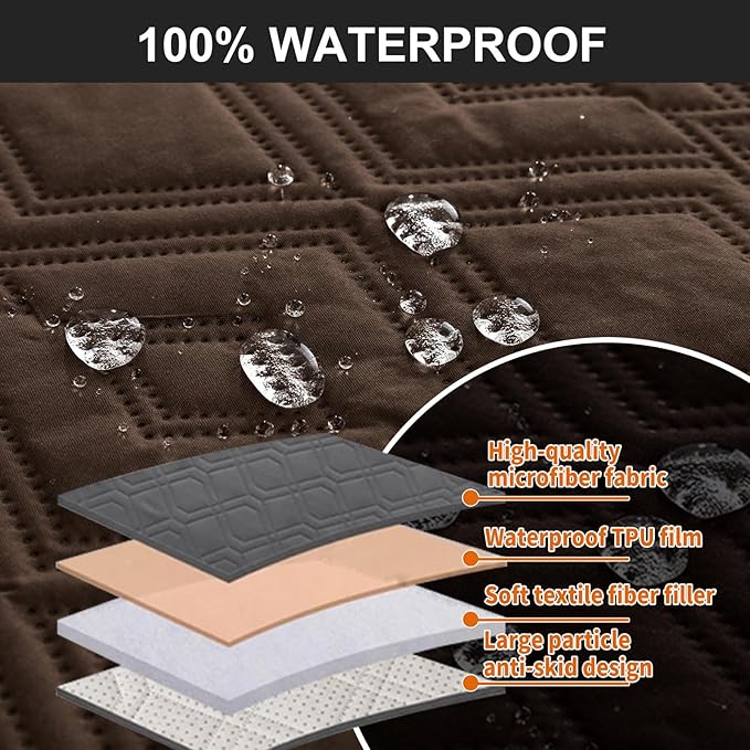 Genina Waterproof Reclining Couch Cover 3 Seat, Recliner Sofa Covers Non-Slip