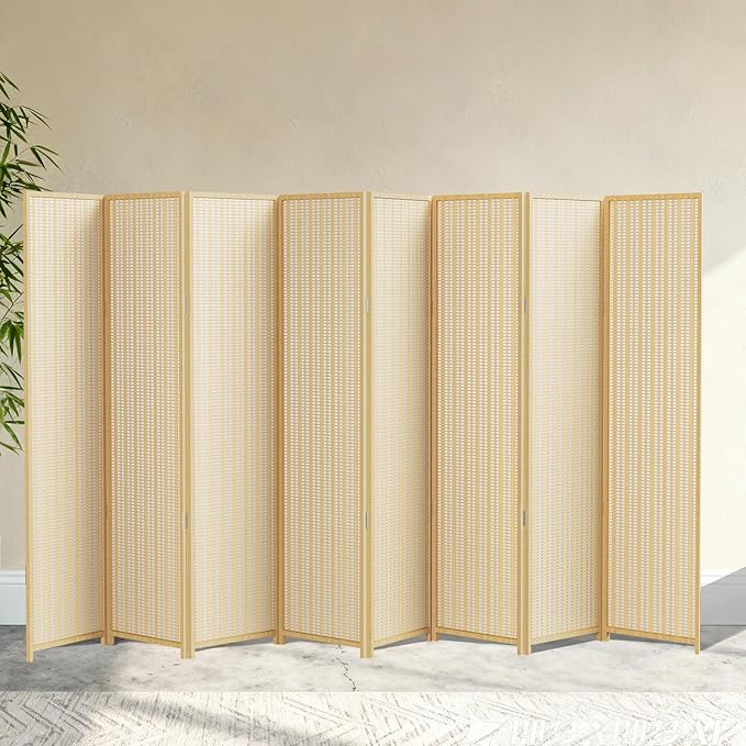 8 Panel Room Divider and Extra Wide Folding Privacy Screen, Bamboo Room Divider