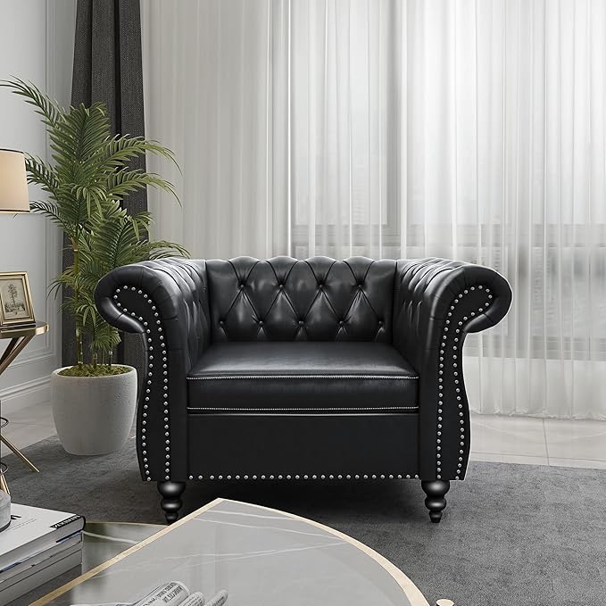 2 Piece Living Room Set, Chesterfield Leather Sofa Couch Chair