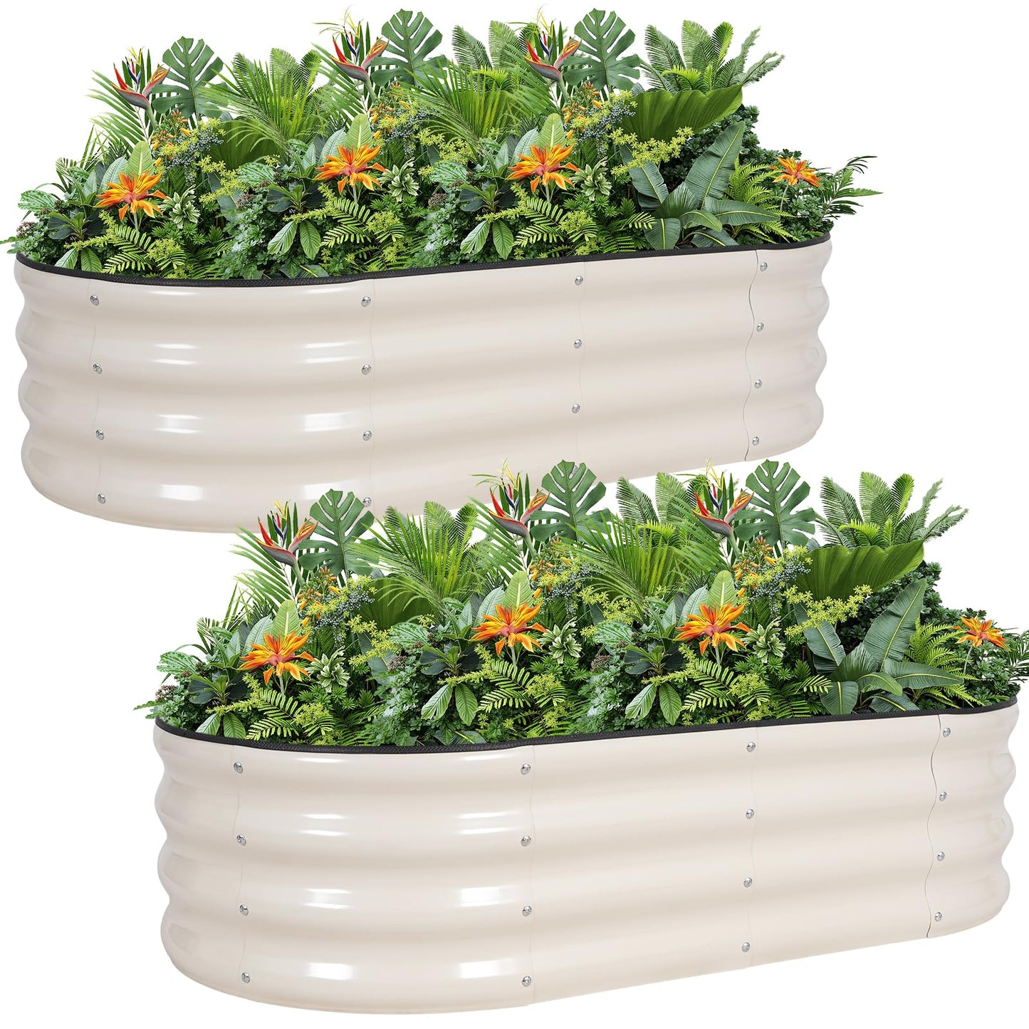 G GOOD GAIN Galvanized Metal Raised Garden Bed Kit - 4x2x1FT Outdoor Planter Box with Safety Edging and Gloves for Vegetables, Fruits, Flowers(White, 2PC)