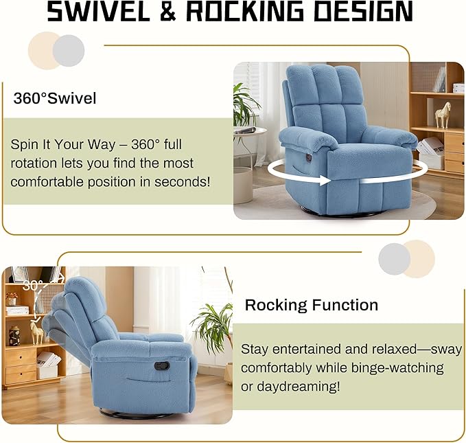 Korser Recliner Chair, Swivel Rocker Recliner Chair
