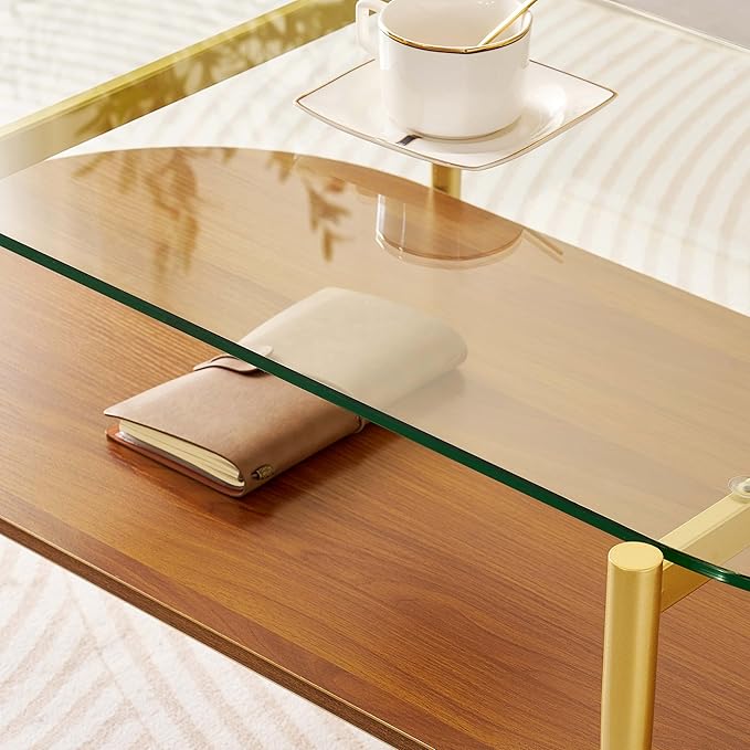 LumFurn Oval Glass Coffee Table, Mid-Century Modern Design, L41 x W21 x H17 inch